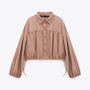 NWT ZARA GATHERED CROPPED SHIRT SIZE L